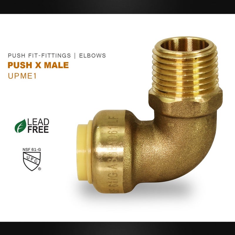 SUPPLYGIANT Supply Giant VQNF1 90 Degree Elbow x Male Pipe Fittings Push to Connect Pex, CPVC, 1 Inch, Brass, 1", Brass & Copper - Image 5